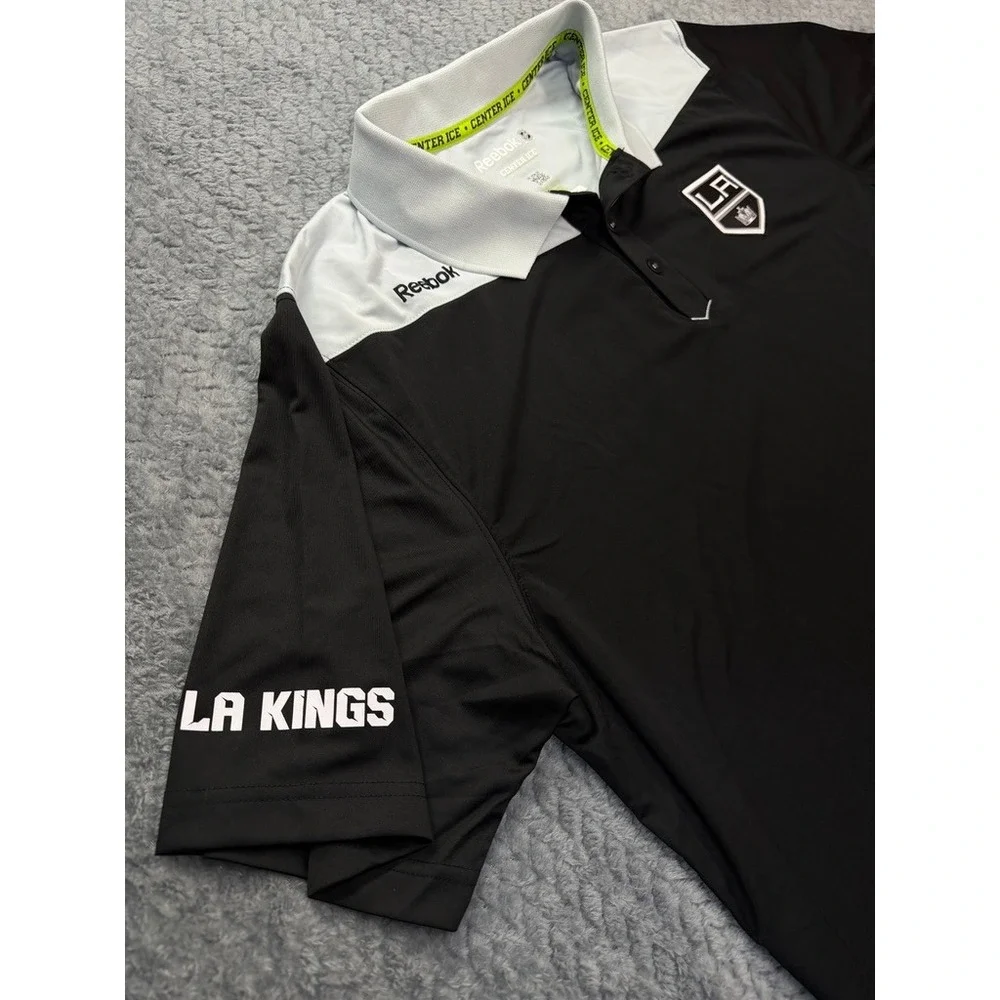 Reebok LA Kings Polo Shirt Mens XL Black Center Ice NHL Hockey 1242A Performance